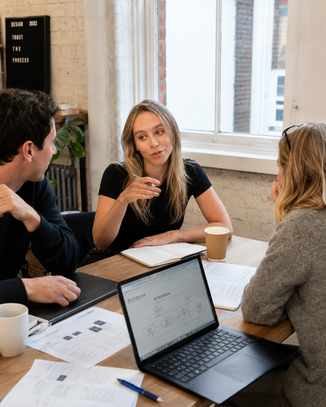 Harriet Bishop leading an Archetype working session around an AI workflow.