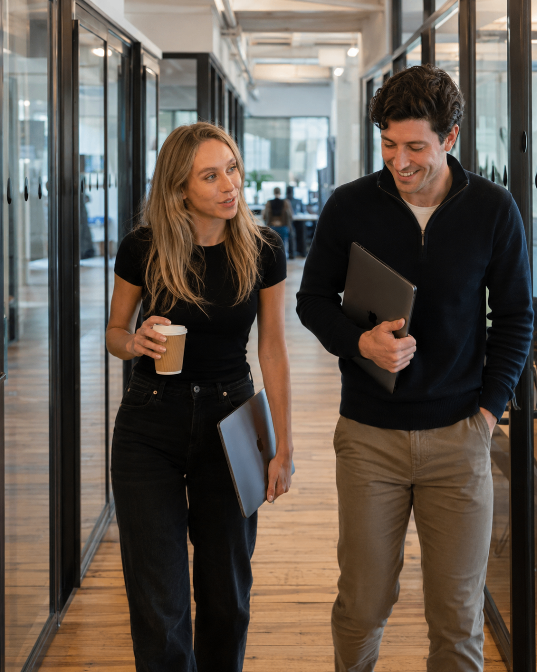 Harriet Bishop walking with a client between meetings at Archetype.